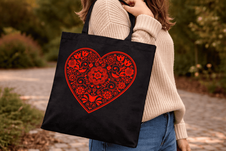 taška z bavlny červené srdce mk